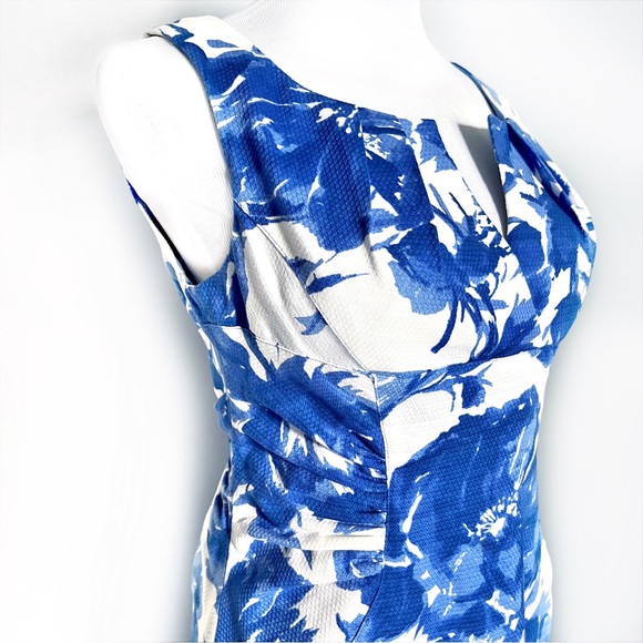 ADRIANNA PAPELL BLUE WHITE FLORAL SHEATH SLEEVELESS LINED KNEE LENGTH DR… - Picture 7 of 16